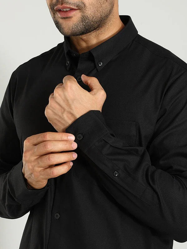 Indian Terrain Men's Regular Fit Full Sleeve Solid Black Shirt